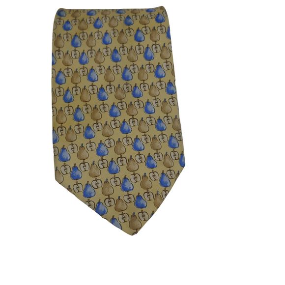 Vintage Burberry Pear Apple Silk Tie Yellow Made In USA 61 x 3.75 inches - Picture 3 of 7